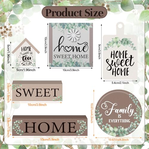 Yousoontic 7 Pcs Home Sweet Home Wooden Table Decorations, Farmhouse Tiered Tray Decor Rustic, Wood Block Signs Table Centerpieces Bead Garland for Kitchen Tabletop Housewarming - style: Home Sweet Home