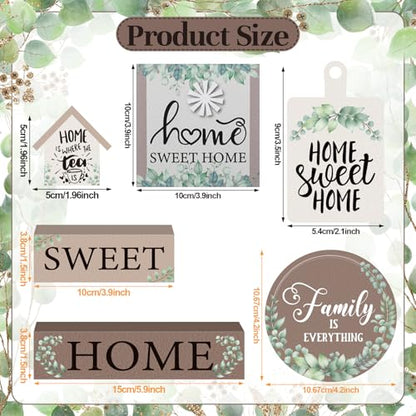 Yousoontic 7 Pcs Home Sweet Home Wooden Table Decorations, Farmhouse Tiered Tray Decor Rustic, Wood Block Signs Table Centerpieces Bead Garland for Kitchen Tabletop Housewarming - style: Home Sweet Home