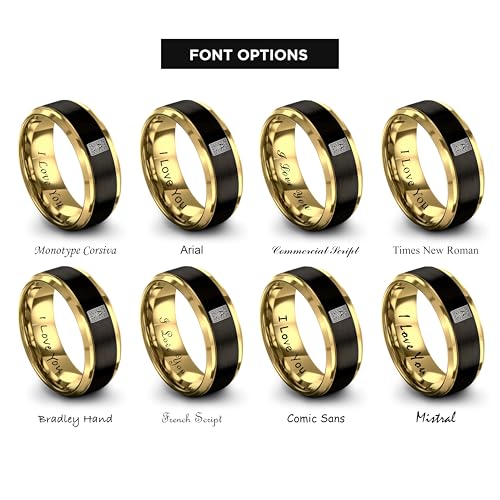 Gift for Muslim Devotee - Prayer Rug Pattern Ring - Black Yellow Rose Gold - Band - Anniversary Wedding - Personalized Custom Engraving - Flat Dome Bevel - 8mm - Men Women - Tungsten Carbide - color: 08 - Yellow Gold Black Tungsten