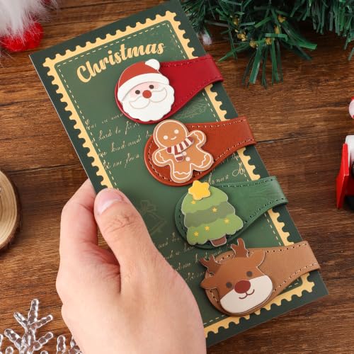 4PCS Christmas Leather Magnetic Bookmarks Set, Festive Xmas Book Markers for Reading Women & Men, Holiday Reading Accessories for Book Lovers，Adults & Kids, Unique Christmas Stocking Stuffers - style: Christmas