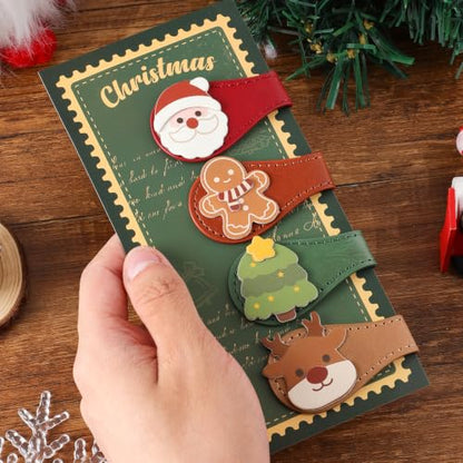 4PCS Christmas Leather Magnetic Bookmarks Set, Festive Xmas Book Markers for Reading Women & Men, Holiday Reading Accessories for Book Lovers，Adults & Kids, Unique Christmas Stocking Stuffers - style: Christmas