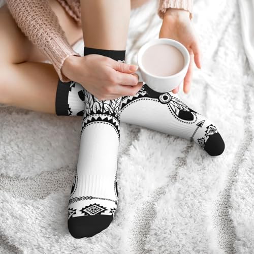 Cute Goldendoodle Unisex Funny Novelty Socks, Funky Crazy Cool Crew Dress Socks - color: Pacific Northwest Native American Art