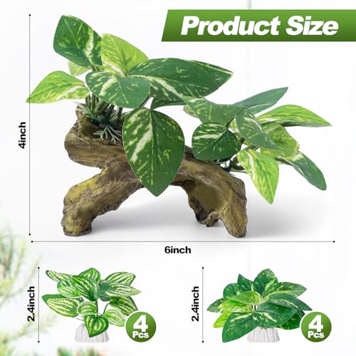 CousDUoBe 9 Pcs Fish Tank Decor，Silk Aquarium Plants Green Silk Leaf pad Hammock Artifical Driftwood cave Betta Fish Tank Accessories 6 x 3 x 4 inches(LxWxH) - size: 9 Pcs Silk Aquarium Plants（Style B）