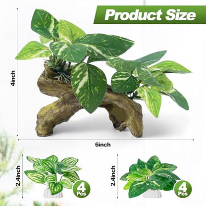 CousDUoBe 9 Pcs Fish Tank Decor，Silk Aquarium Plants Green Silk Leaf pad Hammock Artifical Driftwood cave Betta Fish Tank Accessories 6 x 3 x 4 inches(LxWxH) - size: 9 Pcs Silk Aquarium Plants（Style B）