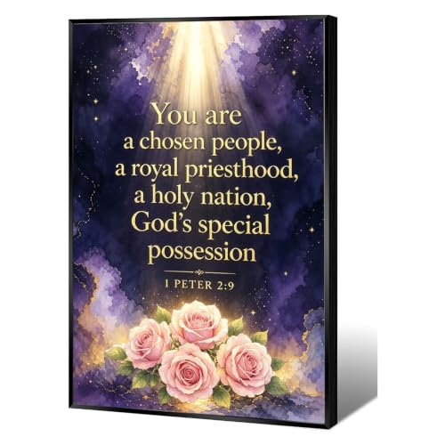 Peter 2:15 Bible Verse Canvas Wall Art Purple Starry Sky Pink Rose Watercolor Print Christian Religious Inspirational Scripture Artwork - color: Nature3, size: 8x12in Black Framed