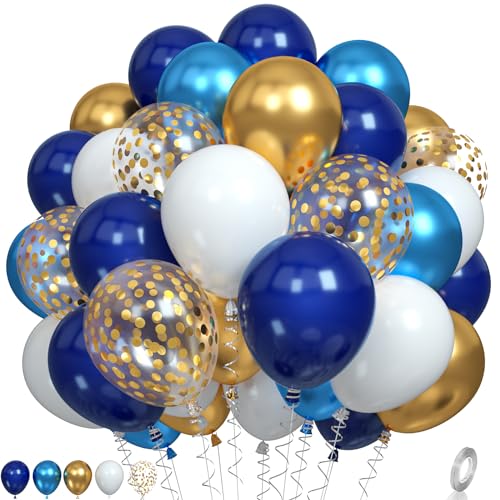 Navy Blue and Gold Balloons, Metallic Golden and Blue Balloon Navy and White Latex Balloons Gold Confetti Party Graduation Balloon for Birthday Baby Shower Wedding Decorations - color: Blue and Gold