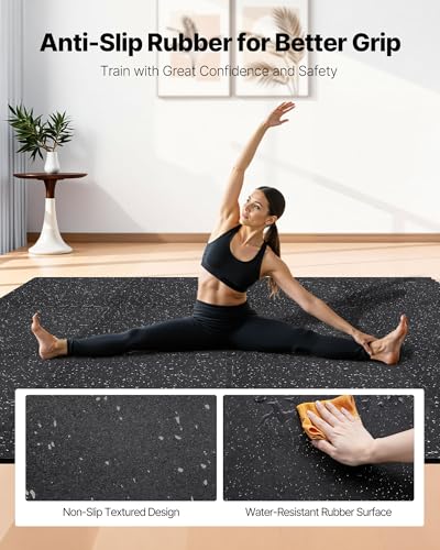 VEVOR 0.56Inch 24sq.ft 6 Tiles Gym Flooring for Home Gym, Rubber Top with High Density EVA Foam, 24 x 24In Gym Floor Exercise Equipment Mats, Interlocking Gym Mats, Puzzle Workout Mats, Black & Gray | Rubber Top with High Density EVA Foam, Lightweight Gym