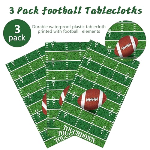 Kesfey Football Tablecloth Green Football Field Touchdown Tablecover 3 Pack | 54 x 108 Inch,Disposable Rectangle Waterproof Plastic,Rugby Football Themed Birthday Table Cloth, Gameday Tailgate, Superbowl - color: Green Football