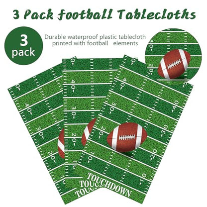 Kesfey Football Tablecloth Green Football Field Touchdown Tablecover 3 Pack | 54 x 108 Inch,Disposable Rectangle Waterproof Plastic,Rugby Football Themed Birthday Table Cloth, Gameday Tailgate, Superbowl - color: Green Football