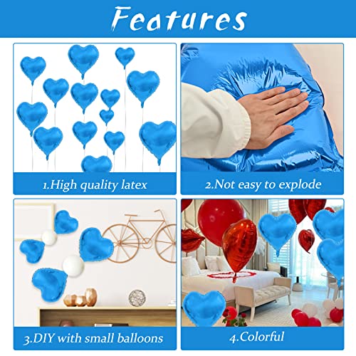Blue Heart Balloons, 10PCS Metallic Foil for Boy Baby Shower Birthday Party - color: Glossy-blue
