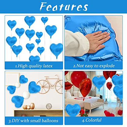Blue Heart Balloons, 10PCS Metallic Foil for Boy Baby Shower Birthday Party - color: Glossy-blue
