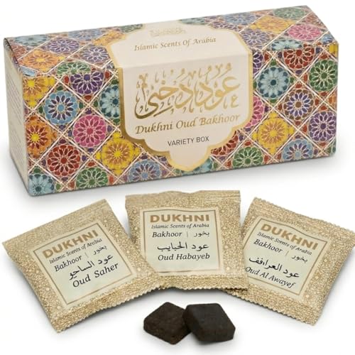Oud Bakhoor Variety Box by Dukhni | Assorted Box | 30 Pieces Bakhoor | Gift Set & Refill Kit | Arabic Incense | Islamic Gifts, Eid & Ramadan Gift | Luxurious, Long Lasting