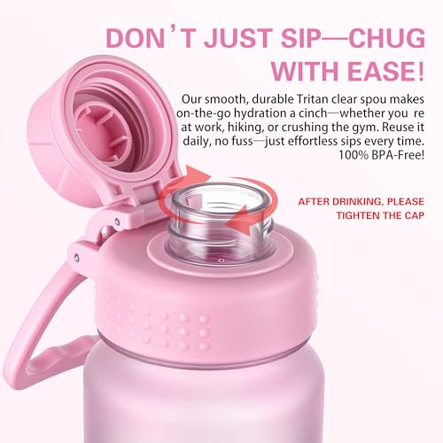 OLDLEY 32oz Frosted Clear Water Bottle, BPA-Free Tritan Plastic Reusable Water Bottle with Fast-Flow Spout Lid, Wide Mouth Leakproof Sports Drinking Bottle for Gym, School, Office, Travel,Pink - color: Pink