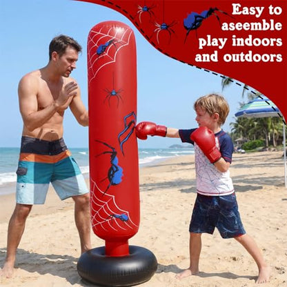Shappy Inflatable Punching Bag Larger 62.99 Inch Spider Stable Boxing Bag Set with Gloves and Pump for Practicing Karate Taekwondo