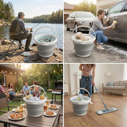 Collapsible Bucket 5L, Foldable Silicone Water Pail with Handle, Portable Space Saving Bucket for Cleaning, Camping, Car Wash, Fishing, Travel, Durable Lightweight Utility Container