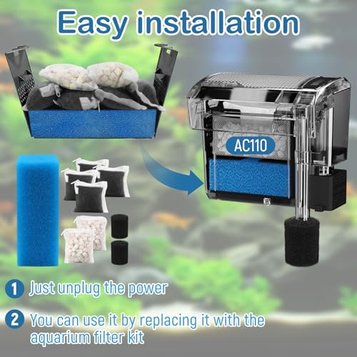 Aquarium Media Maintenance Kit Replacement for Fluval AC110 Power Filter | Includes 1 Blue Foam Filters, 2 Intake Strainer Sponge,2Pack Ceramic Rings and 4 Pack Activated Carbon
