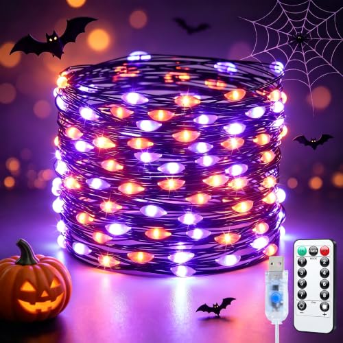 JMEXSUSS 100 LED Orange and Purple Fairy Halloween Lights USB Powered - color: Orange and Purple, size: 100 LED