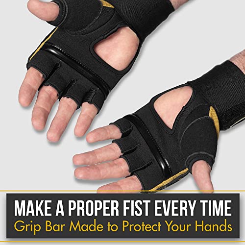 Quick Gel Boxing Wraps Under Boxing Gloves - Kickboxing MMA Muay Thai - Fist, Knuckle, Wrist Wrap Protection Inner Glove Hand Wraps - Men Women Kids - color: Black/Gold, size: Large-X-Large
