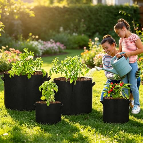 12-Pack 10 Gallon Grow Bags, 300G Thickened Nonwoven Garden Pots,Heavy Duty Fabric Pots with Reinforced Handles - size: 10 Gallons