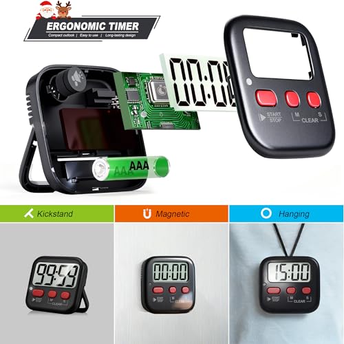 2 Pack Digital Timer for Kids Classroom Kitchen Timers for Cooking | w/ Battery, Easy to View, Alarm, Mute Mode, Count Down/Up, Magnetic, Kickstand, Hanging, Classroom Timer for Teacher Supplies - color: New Black
