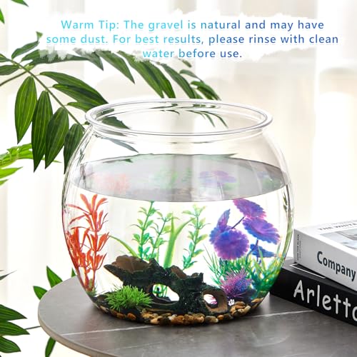 3 Gallon Plastic Betta Fish Bowl with 6 Pcs Artificial Plastic Plants and 500g Decorative Gravel, Betta Fish Tank and Decoration Accessories Small Large Bowl Ornaments Starter Kit - size: 3 Gallon