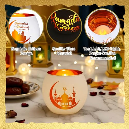 FoldTier 6 Pcs Ramadan Table Decor Ramadan Mubarak Candle Holders Glass Eid Mosque Decoration Votive Tealight Candle Holders for Muslim Gift Tabletop Centerpieces Islamic Party Home Decoration - style: Eid