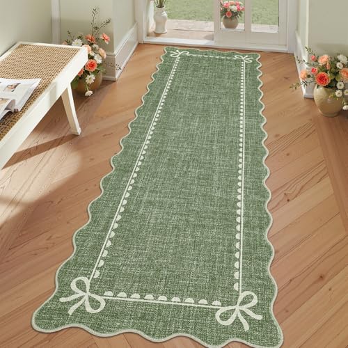GarveeHome Scalloped Hallway Runner Rug 2.5x10 Non Slip Bedroom Rugs, Green - color: Green, size: 2'6" x 10' (Rectangular)
