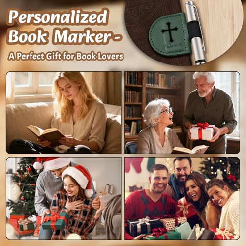 Bygone Mark Personalized Magnetic Leather Bookmark with Pen Holder - Inspirational Bible Verse Design, Custom Reading Accessory, Christian Gift for Book Lovers Men and Women(Brown-Joshua 1:9)