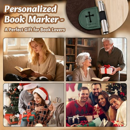 Bygone Mark Personalized Magnetic Leather Bookmark with Pen Holder - Inspirational Bible Verse Design, Custom Reading Accessory, Christian Gift for Book Lovers Men and Women(Brown-Joshua 1:9)