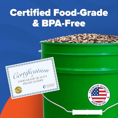 5 Gallon Bucket w/Lid, Food Grade BPA-Free, 3 Pack, Green | Airtight Lid, Mallet and Lid Opener Included, Heavy-Duty 90 Mil HDPE Plastic, Food-Safe Durable Container, Made in USA - color: Green, size: 3 Packs