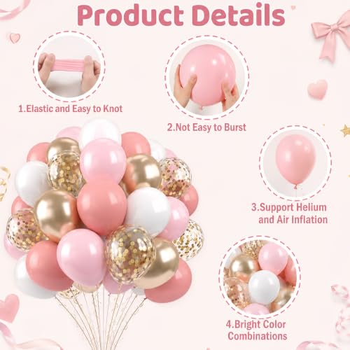 Dusty Pink Balloons, 60 Pcs Party Balloons for Bridal Shower Bachelorette - color: Pink Gold