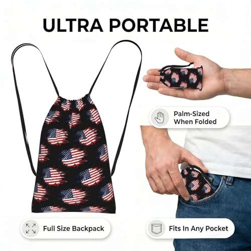 Foldable Storage Bag Drawstring Backpack American Flag Art, Large Capacity Lightweight Heavy Duty, for Travel Gym Hiking Beach - color: Color (41)