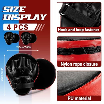 Foilswirl 4-in-1 2 Pairs Boxing Gloves and Punching Mitts Set for Kids, Boxing Gloves Pads Equipment Set for Training, Kickboxing, MMA, Karate, Muay Thai, Taekwondo, Martial Arts - color: Red and Blue