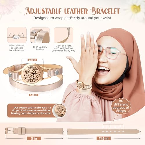 SHAHADA & Allah Bracelet AromatherapyOil Arabic Jewelry for Women–Perfect Ramadan & Islamic Gifts with Allah Pendant - color: SHAHADARoseGold