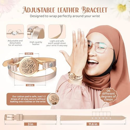 SHAHADA & Allah Bracelet AromatherapyOil Arabic Jewelry for Women–Perfect Ramadan & Islamic Gifts with Allah Pendant - color: SHAHADARoseGold