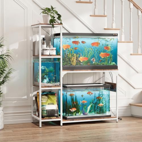 VOWNER 20-29 Gallon Fish Tank Stand with Power Outlet, Aquarium Stand,White | Shelves for Fish Tank Accessories Storage, Heavy Duty Metal Frame, Turtle Reptile Terrarium Stand, Load 500lb - color: White