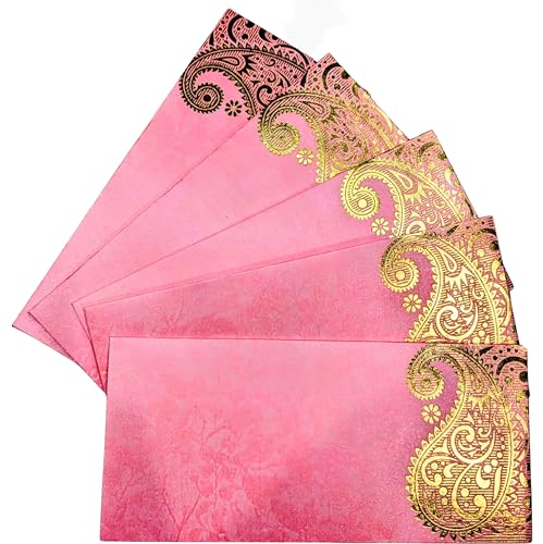 srne Shagun Envelopes Designer Set Money Cash Gift Envelope (pack of 5) for Indian Wedding/Engagement/Diwali/Birthday/Anniversary (Pink) - color: Pink