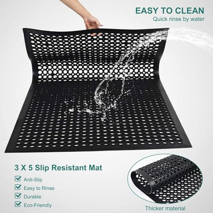 Anti Fatigue Rubber Mats - 2 Pack Restaurant Kitchen Non-Slip Bar Floor Entry Door Drainage Mats - Indoor/Outdoor Use - 36 x 60 Inches - size: 2Pack 36"L x 60"W x 0.4"Th Black