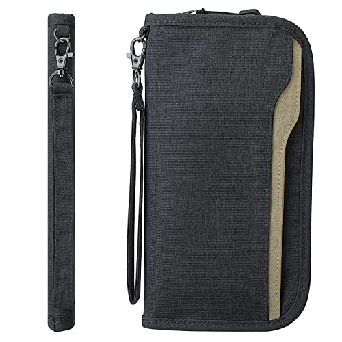 ZOPPEN Passport Holder Family RFID Passport Wallet, Passport Holder Women/Men, Travel Wallet Documents Organizer Zipper Case with Removable Wristlet Strap, Travel Essentials for Flying - color: #03 Dark Grey