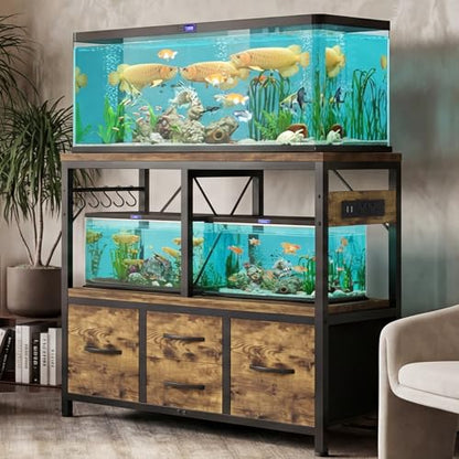 Heybly 30-40 Gallon Fish Tank Stand, Aquarium Stand with Drawer, Power Outlet, Heavy Duty Metal Frame, for Fish Tank, Turtle & Reptile Terrarium, 36.2" L × 18.1" Top, 660lbs (Top)+330lbs(Mid), Rustic Brown HAS004SR - color: Rustic Brown, size: 40 gal