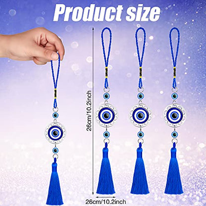 Hicarer 6 Pieces Lucky Evil Eye Charm Pendant Bulk Car Hanging Ornament Glass Blue Resin Evil Eye Beads Rear View Mirror Hanging Accessories with Tassel Protection Pedant Charms for Car Home Decors