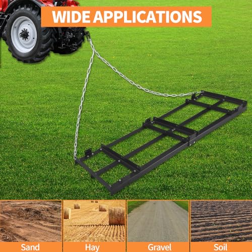 8FT Drag Harrow Driveway Grader Heavy Duty Power Lawn Rake with 4FT Chain Tow Behind for ATV, UTV, Tractor, Mower, Land Leveler for Gravel, Sand, Soil, Hay - size: 8FT