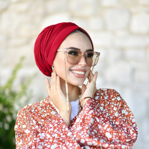 para life Dubai Turbans for Women, Breathable Instant Turban|Std Size Stretchable Cotton|Hijab Cap&Undercap - color: Red