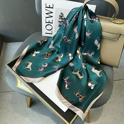 Sumolux Head Hair Scarf for Women Like Satin Silk Scarf Bandana Hair Wrapping Night Large Square Scarves 27.5" - color: Green Pony