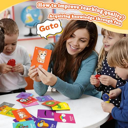 Toddler Spanish Learning Flash Cards, 60 PCS Double Sides Bilingual Flashcards for Numbers, Colors, Shapes, Sight Words, Learn Spanish for Kids, Preschool Kindergarten Learning Activities - style: Spanish Learning Cards