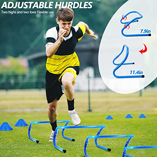 Haootadiy Agility Training Equipment, Football Training Equipment Includes 20FT Agility Ladder,4 Adjustable Agility Hurdles, 12 Football Cones, Parachute, for Training Soccer Basketball Athletes - color: BLUE