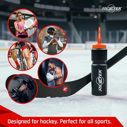 Hockey Water Bottle 25 oz with Long Spout – BIO-Based Plastic Bottle | Sports Water Bottle with Screw Cap – Squeeze Hockey Bottle for Rink, Gym & Field – Dishwasher Safe Water Bottle - style: Long Spout