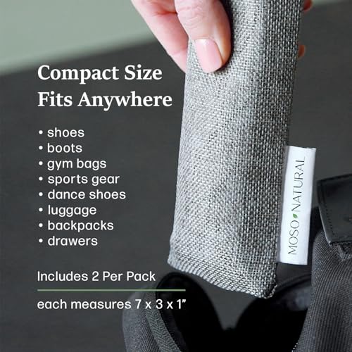 Moso Natural Shoe Deodorizer Inserts (3 Pack) Charcoal Odor Absorber for Shoes, Gym Bag & Boot Deodorizer, Unscented Shoe Odor Elimination, Air Purifying Bags, Lasts 2 Years (6 Bags) - style: 3 Pack (6 Total) Charcoal