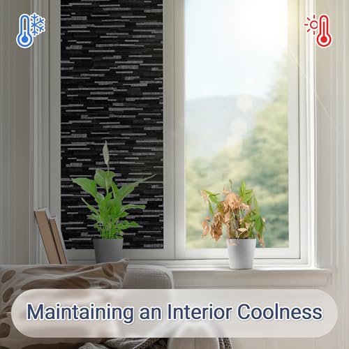Haton Window Privacy Film, Black Stripe Non-Adhesive, 17.5" x 78.7" | Static Cling Non-Adhesive Film, Full Light Block, Blocks UV & Heat, Removable Privacy Cover for Bedroom & Bathroom Windows - color: Black Stripe, size: 17.5" x 78.7"