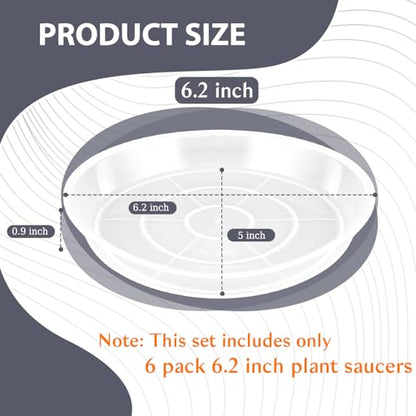 FUIJOL 6 Pack Clear Plant Saucer, Durable Plant Drip Trays Saucers for Pots, No Holes Water Catcher Trays for Indoor Outdoor Planter, Sturdy Base Plate (Clear, 6.2"-6Pack) - size: 6.2"-6Pack